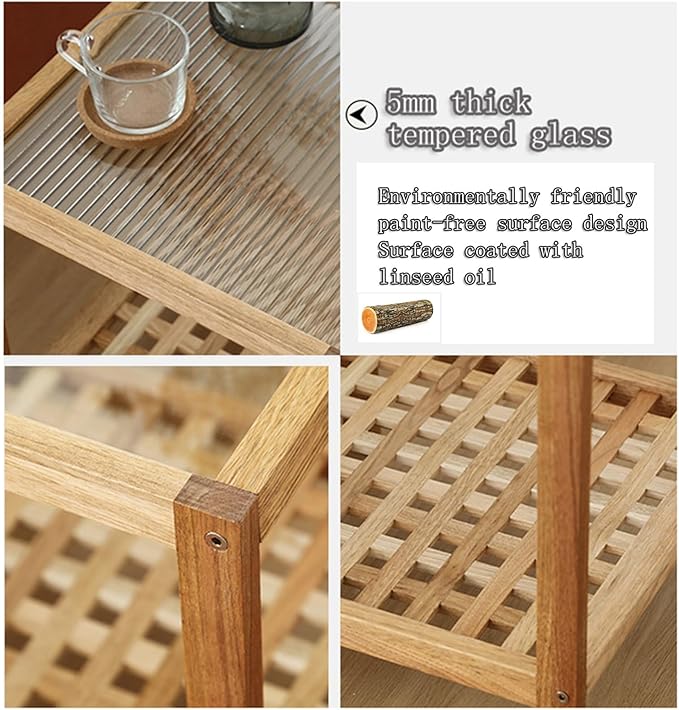 End Table Side Table Glass Top Coffee Station Table, Wood Coffee Bar Stand with Storage Coffee Table,for Home Kitchen, Entryway, Living Room,Dining Room(80cm)