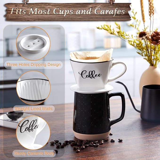 Pour Over Coffee Maker, Ceramic Coffee Dripper, Easy Manual Slow Brewing Accessories for Home, Cafe, Coffee Bar Accessories and Kitchen Decor, Filter Size 2, White
