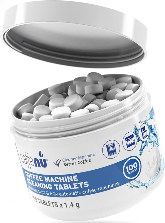 Caffenu Espresso Machine Cleaning Tablets 100 Count used every 100 cups. Automatic, Superautomatic & Bean to Cup. Use with Descaling