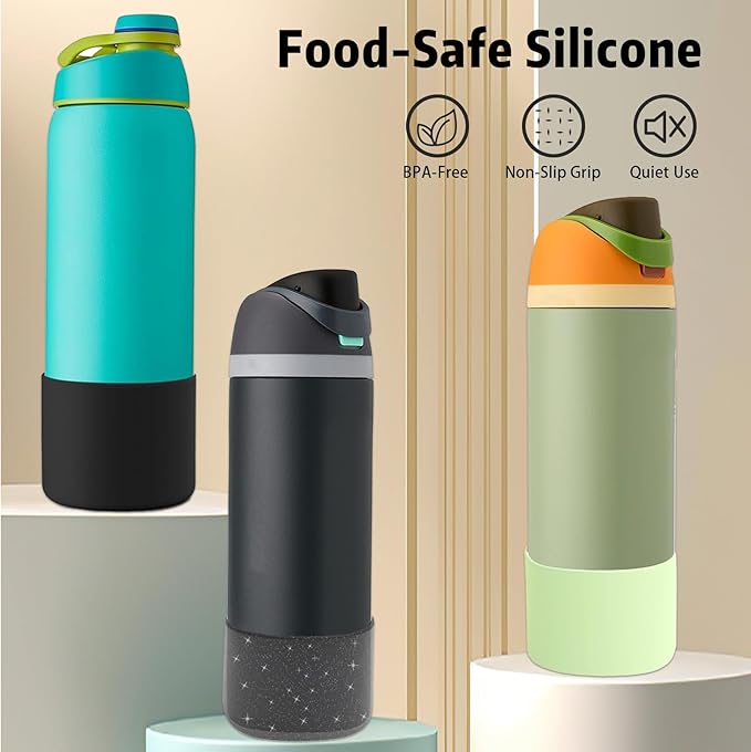 Silicone Boot for Owala 40oz Water Bottle – Anti-Slip Protective Cover, Bottle Boot, Base Cover Compatible with FreeSip, Sleeve for Stainless Steel Tumblers (Glitter Yellow, 40OZ)