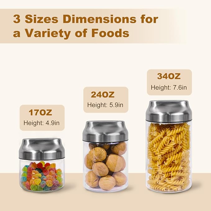 Aelga Glass Storage Jars with Lids - 24oz Sugar Coffee Canister Clear Airtight Food Containers for Coffee Beans, Pasta, Nuts, Cereal & More