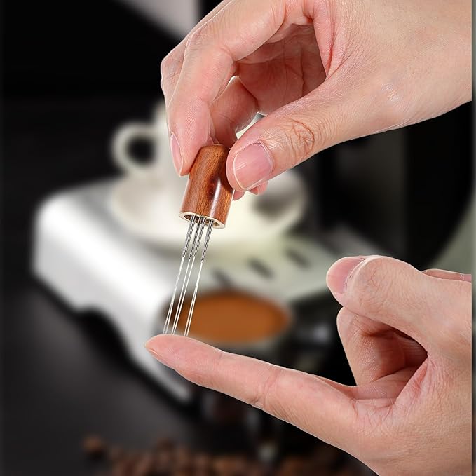 2pcs Coffee Needle Distributor, 6 Needles 0.3mm Coffee Distribution Tool, Espresso Whisk, Espressos Stirrer Tool With Natural Wood Handle for Baristas And Home Brewing Enthusiasts