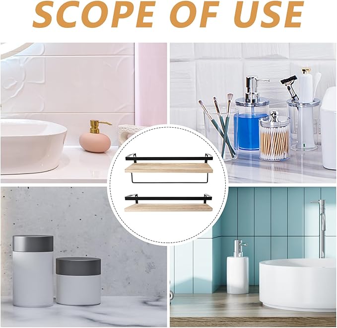 Wall Storage Shelf Floating Wood Shelves Solid Paulownia Wood Rustic Floating Cabinet for Bathroom Kitchen Living Room 2pcs