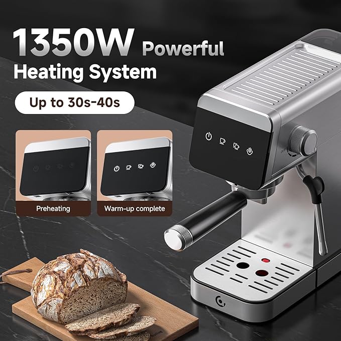 AMZCHEF Espresso Coffee Machine | 20 Bar Pressure System | LED Touch Screen | Compact Design Perfect for Home & Office | 41oz Water Tank