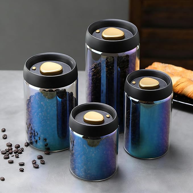 Colorful Coffee Vacuum Container Jars, Food Coffee Bean Storage Containers with Lids Airtight, Manual Vacuum Extraction Sealed Tank (Colorful, 500, Milliliters)