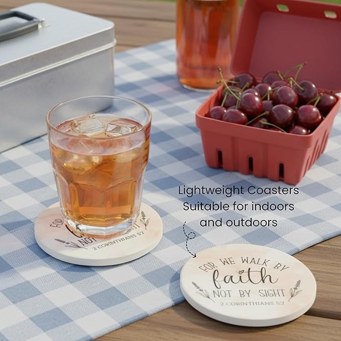 Christian Coasters Set of 6 with Holder– Ceramic Absorbent Drink Coasters for Coffee Table Desk, Modern Cute Moisture Absorbing Coasters, Christian Gifts Alternative to Cork, Silicone or Glass Coaster