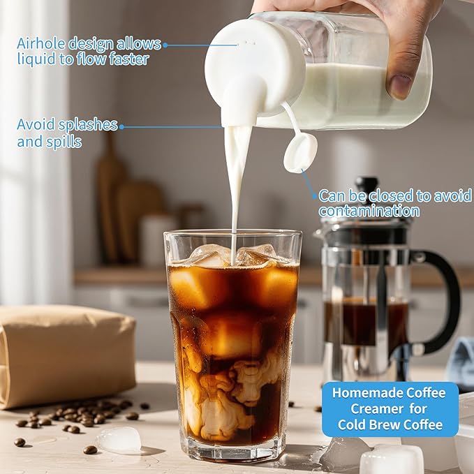 Syntic 1 Pack 16 Oz Glass Milk Storage Bottle with Airtight Lid & Pour Spouts, Milk Storage Containers for Fridge with Clear Scales - Milk Collection Bottles with Gray Protective Case