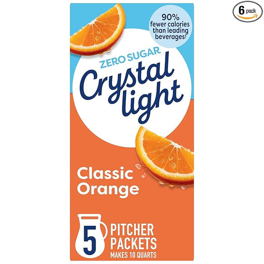 Crystal Light Drink Mix, 5 Pitcher Packets, for Flavorful Hydration and Shareable Refreshment, Classic Orange Natural Flavor, Zero Sugar, Low Calorie, 2.5 oz