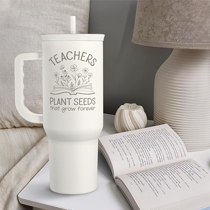 Teacher Appreciation Gift – 40oz Stainless Steel Insulated Tumbler with Handle and Straw - Teacher Nutrition Facts Travel Coffee Mug Cup for Women Back to School Birthday Christmas