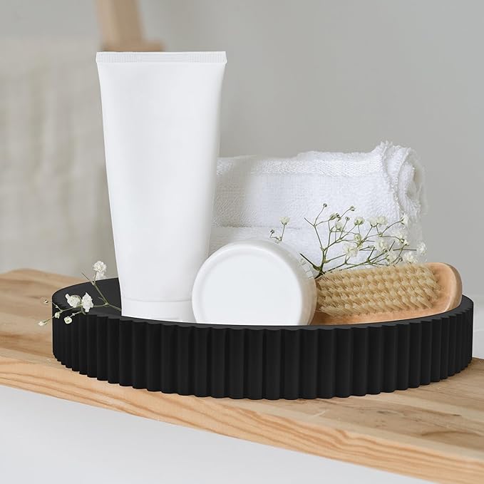 Round Decorative Tray for Coffee Table Decor, 11.8in Black Decorative Serving Tray for Kitchen Counter,bandejas decorativas, Wooden Serving Tray for Party