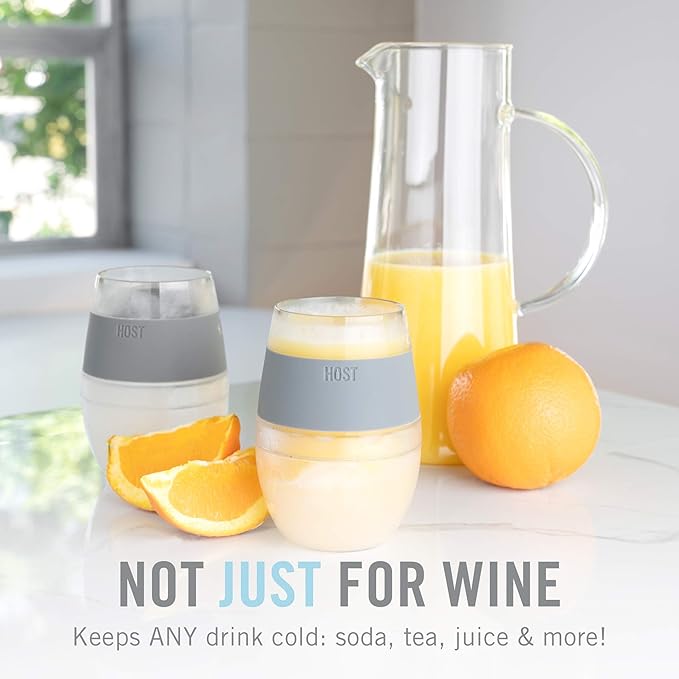 Host Wine Freeze Cooling Cups, Plastic Wine Glasses for Red and White Wines, Double Wall Insulated Freezable Drink Chilling Tumbler, Champagne Gifts for Women, 8.5 oz, Set of 4, Assorted Colors