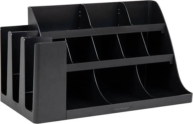 Mind Reader Extra Large Cup and Condiment Station, Countertop Organizer, Coffee Bar, Kitchen, Stirrers, 24"L x 11.5"W x 12.5"H, Black