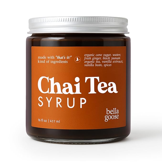 Bella Goose Chai Tea Syrup for Coffee (16oz) - Homemade Chai Tea Latte Syrup with Pure Cane Sugar, Vanilla & Spices - No Artificial Flavors, Oils or Dyes Syrups for Coffee Drinks, 32 Servings