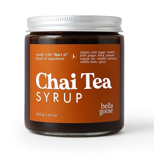 Bella Goose Chai Tea Syrup for Coffee (16oz) - Homemade Chai Tea Latte Syrup with Pure Cane Sugar, Vanilla & Spices - No Artificial Flavors, Oils or Dyes Syrups for Coffee Drinks, 32 Servings