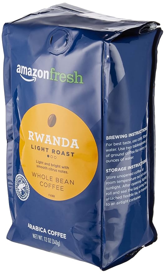 AmazonFresh Direct Trade Rwanda Whole Bean Coffee, Light Roast, 12 Ounce (Pack of 2)