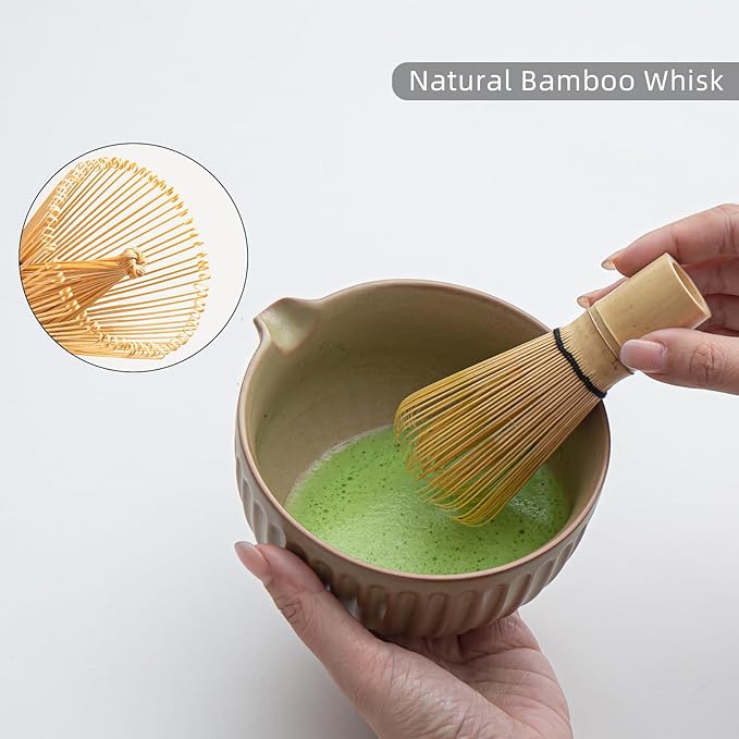Matcha Whisk Set, Matcha Set Includes Ceramic Matcha Bowl, Matcha Whisk and Holder, Bamboo Scoop, Sifter, Scoop Rest and Tea Towel - 7 Pcs Matcha Making Kit for Matcha Lover and Tea Ceremony