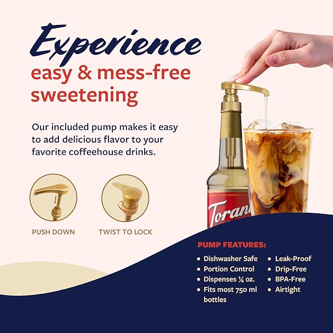 Torani Coffee Syrup, French Vanilla Flavored Syrup for Drinks, Pump Included, 25.4 Fl Oz