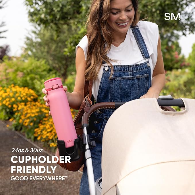 Simple Modern Valentine's Day Mesa Loop Water Bottle with Covered Straw and Handle | 30oz Cup Holder Friendly Insulated Stainless Steel Bottles for Travel, Sports and School | Crimson Hearts
