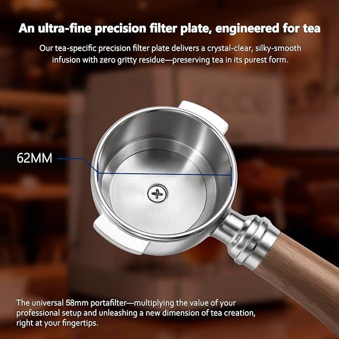Espresso Accessories, 58mm Tea Portafilter with Premium Walnut Wood Handle Fits for E61 Group Head, La Marzocco and more