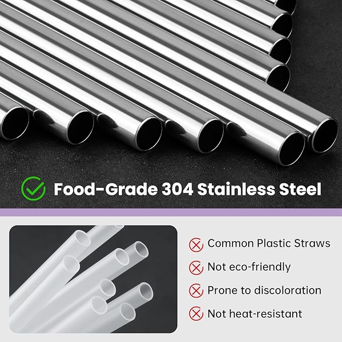 NiHome 8PCS Stainless Steel Straws for Owala Water Bottle, 4 Lengths Compatible with FreeSip 19oz 24oz 32oz 40oz, Tritan 25oz, Kids’ FreeSip 16oz, with Cleaning Brush & Travel Storage Bag (Silver)