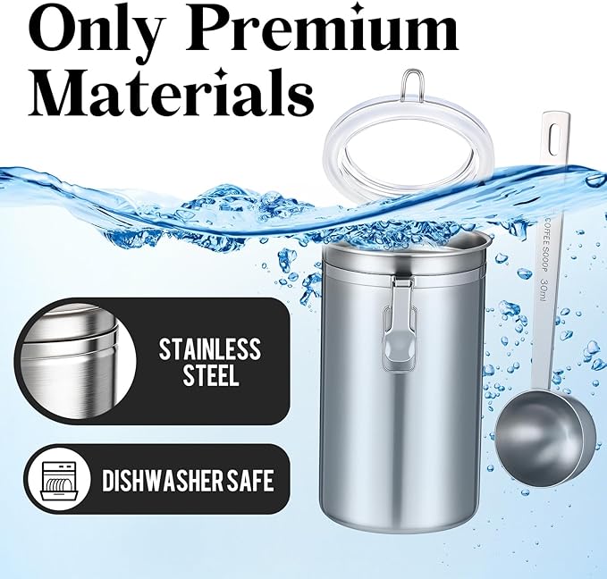 Vesici 2 Pcs Coffee Canister with Shelf & Scoop, 2 x 54 Fl oz Airtight Bean Storage Canister, Stainless Steel Coffee and Sugar Jar Set, Sugar Holder Containers for Cafe Bar Countertop, Kitchen Storage