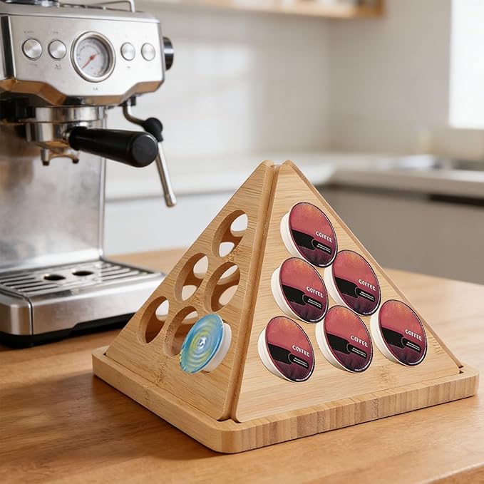 Sanpyl Coffee Pod Holder, Countertop Wood Coffee Capsule Organizer Storage Rack for 24 Pods