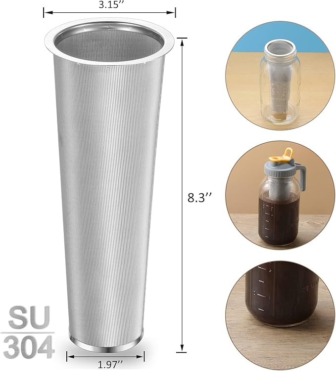 Cold Brew Coffee Maker - 2 Quart (64 oz) Coffee Strainer Mesh Filter with 2pcs Wide Mouth Flip Cap Lids with Handle for Ball Mason Jar, Suitable for Cold Brew, Lemonade, Iced Tea (Green & Orange)