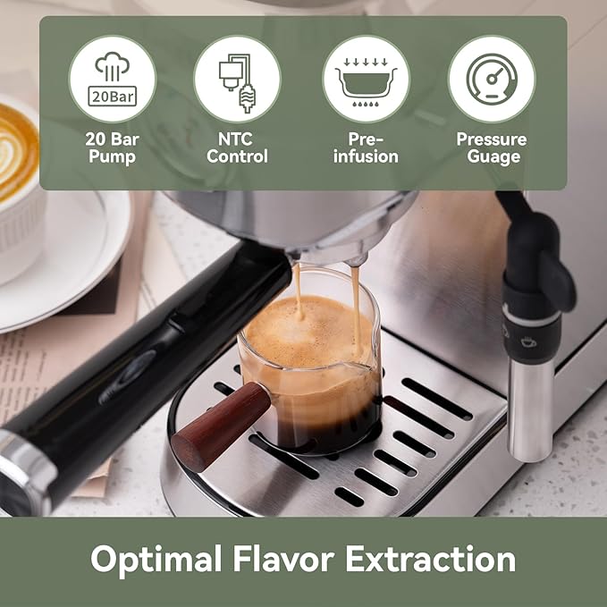 Gevi Espresso Machine 20 Bar - Auto Milk Frother & Steam Wand, NTC Temp Control, Compact Stainless Steel Cappuccino Maker, Gift for Coffee Lovers & Home Baristas