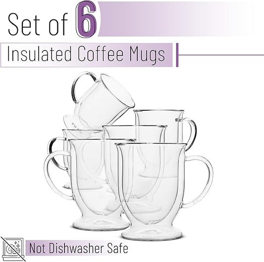 BTaT- Double Walled Glass Coffee Mugs, 12 oz, Set of 6, Glass Coffee Cups with Handle, Insulated Clear Coffee Mug for Hot and Cold Beverages, Cappuccino, Latte, Tea, Americano, Microwave Safe