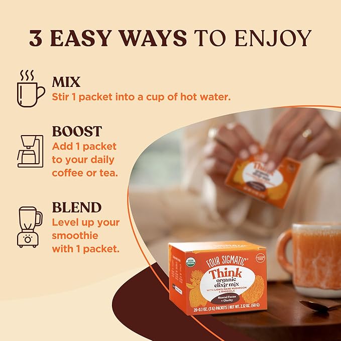 Four Sigmatic Lion's Mane Focus Elixir Mushroom Coffee Alternative | Organic Lion's Mane Mushroom Powder, Rhodiola & Rose Hips | Immune & Memory Support | Paleo | Pack of 20