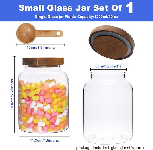 Glass Coffee Canister Glass Food Storage Jars With Airtight Lids Borosilicate Glass Coffee Canister Container for Coffee Beans & Grounds Tea Sugar Spices Kitchen (1200ml/40oz -1 pack-with spoon)