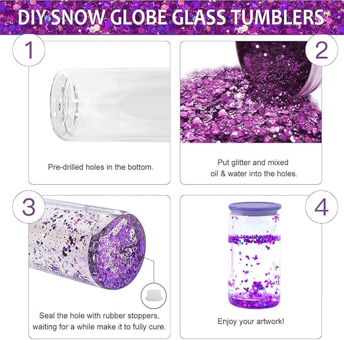 Snow Globe Tumbler, 25Pack 16oz Sublimation Double Wall Glass Tumbler with Mix Color Lids and Straws, Reusable Clear Beer Can Mason Jar Mug for Snow Globe Glitter DIY