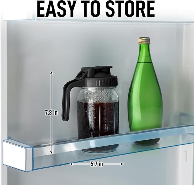 Zulay Premium Cold Brew Coffee Maker - 32oz Mason Jar With Leak-Proof Lid & Extra-Thick Glass - Fine-Mesh Stainless Steel Filter For Smooth Cold Brew & Iced Tea - Black