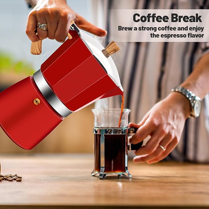 Vaolvpant 12 Cup Aluminum Moka Pot Classic Stovetop Espresso Coffee Maker 600ml 20oz Coffeemaker Percolator Mocha Pot Greca Coffee Maker Cafe Makers for Italian and Cuban Café Brewing Red