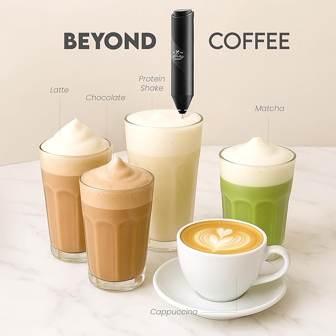 Zulay Kitchen Powerful Milk Frother AA Batteries Included – Ultra Fast Handheld Drink Mixer with Stainless Steel Whisk Stirrer for Coffee, Protein, Matcha & More, Frother Wand Electric Frothmate Black