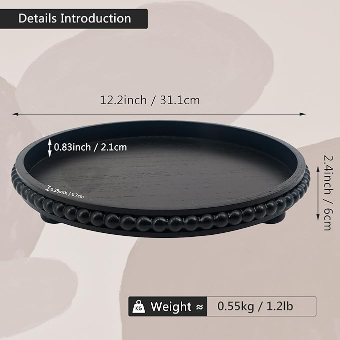 Coffee Table Tray : 12in Decorative Tray Ottoman Black Round Wood for Coffee Table Decor,Candle Holder Trays Vintage Centerpiece Farmhouse for Decor Countertop Home Decor Accessories