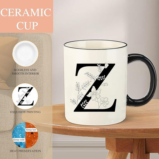 Monogram Ceramic Coffee Mugs, 11 oz Initial Drinking Cup with Gift Box, Unique Birthday Valentines Day Gifts for Women Wife Mothers Day Grandma Mom Aunt, Z