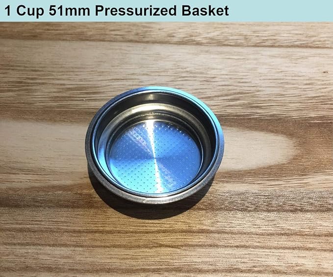 51mm Pressurized Filter Basket Stainless Steel Dual Wall Portafilter Basket Double Wall Espresso Basket Filter Basket Replacement Fits Delonghi Breville Mr Coffee Espresso Machine-1 Cup