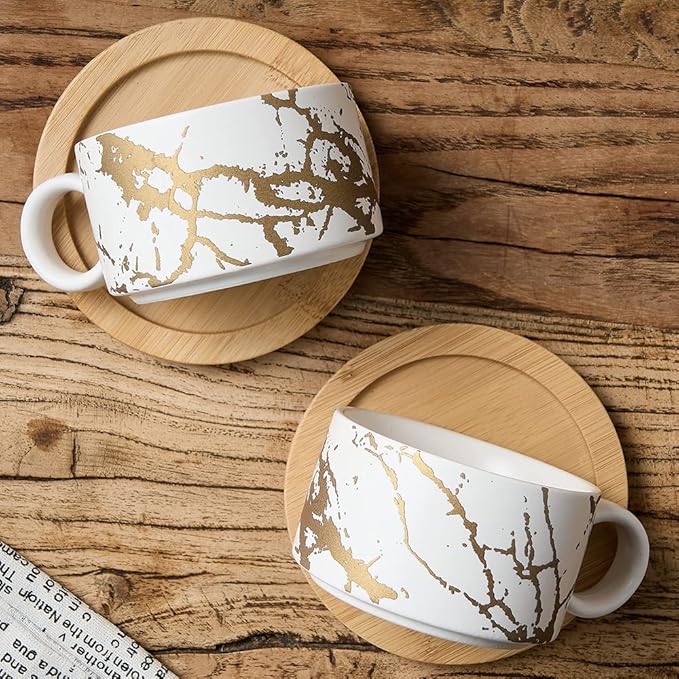 LUKA Porcelain Espresso Cup with Metal Stand, 6 Ounce Stackable Ceramic Demitasse Espresso Mugs Cappuccino Cups Set for Latte,Coffee,Cafe Mocha,Tea(Set of 4,White)