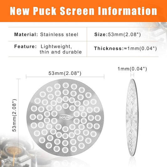 IKAPE 53mm Espresso Puck Screen, Food-grade 316 Stainless Steel Coffee Puck Screen-Ultra-thin, Ultra-light, Resusable Coffee Ground Filter Designed for Professional Baristas