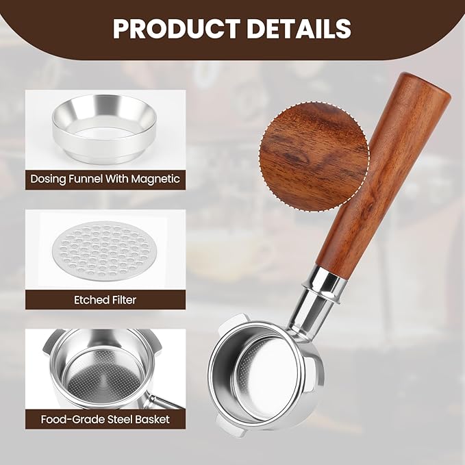 54mm Bottomless Portafilter Compatible with Breville Barista Express/Pro/Touch/Bambino Plus and Bambino Plus, Filter Basket + Puck Screen Included