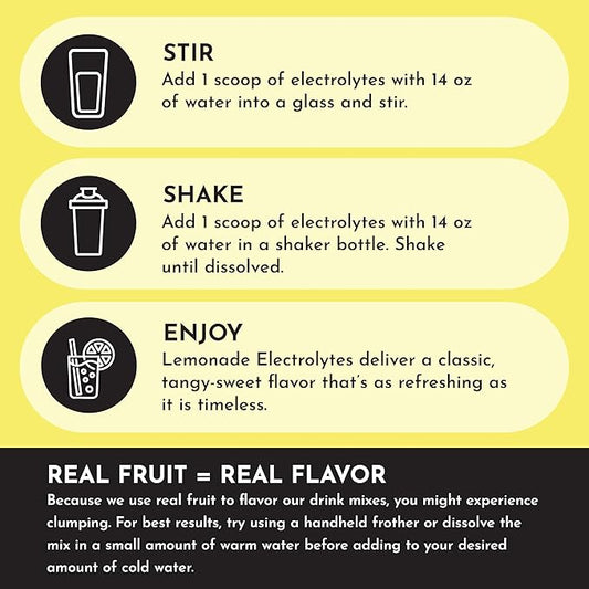 JUST INGREDIENTS Lemonade Electrolytes Drink Mix - Coconut Water, Sea Salt, Trace Minerals - 30 Servings