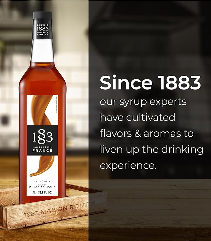 1883 Coffee Syrup, Dulce De Leche Syrup for Drinks, Made in France, 1 Liter Glass Bottle
