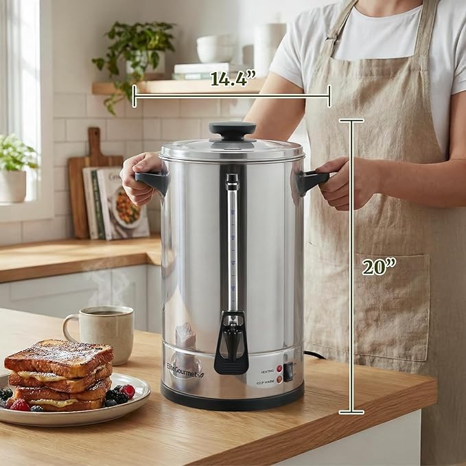 Elite Gourmet 100-Cup Commercial Coffee Urn & Hot Water Boiler – Dual-Wall Insulated, Tested to Keep Coffee Hot for 24 Hours, Dripless Faucet, Stainless Steel for Offices, Churches & Catering