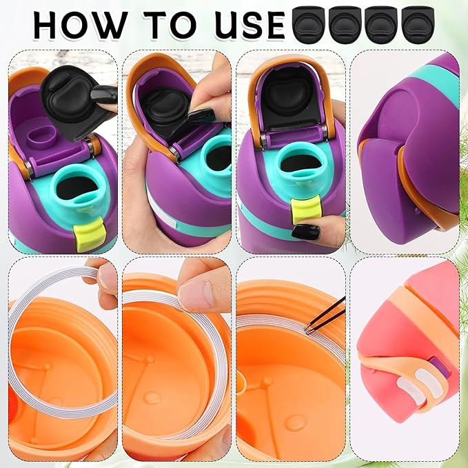 4 Sets Replacement Rubber Stopper and O Ring Gasket Compatible with Owala FreeSip 24oz 32oz,Water Bottle Lid Insert Cap Seal Parts for Owala 16/19/24/32/40oz Mouthpiece Accessories Z4K6