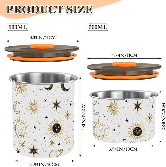 ALAZA Crescent Sun Moon Star Kitten Cats Airtight Coffee Bean Canister Customed 900ml Food Storage Containers with Lids For Gournd, Tea, Sugar, Flour, Rice, Cereal, Candy Cookie Jar
