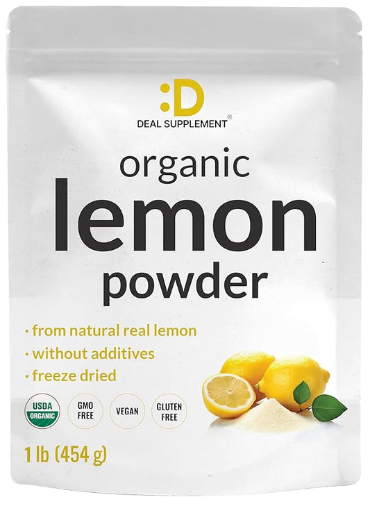 Organic Lemon Powder, 1lb – Real Freeze-Dried Source – Rich in Essential Vitamin C – Natural Immune Support – Raw Lemon Juice Flavor & Aroma – Non-GMO, Filler Free, No Sugar