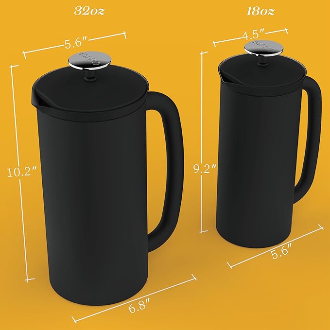 ESPRO P7 French Press Stainless Steel 304 – Patented Double Walled Micro-Filter Insulated French Press Coffee Maker, Grit-Free Brew - Heat Resistant BPA Free - Matte Black (18oz)