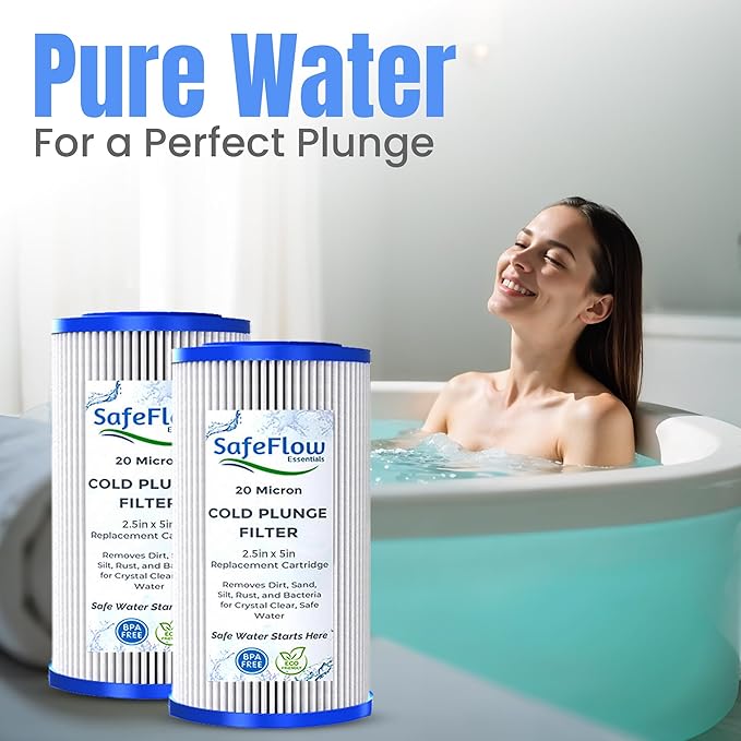SafeFlow Essentials 5" x 2.5" Cold Plunge Filter 20 Micron – Fits The Pod Ice Cold Plunge Water Chiller, Cold Plunge Filters, and Under Kitchen Sink Systems (8)
