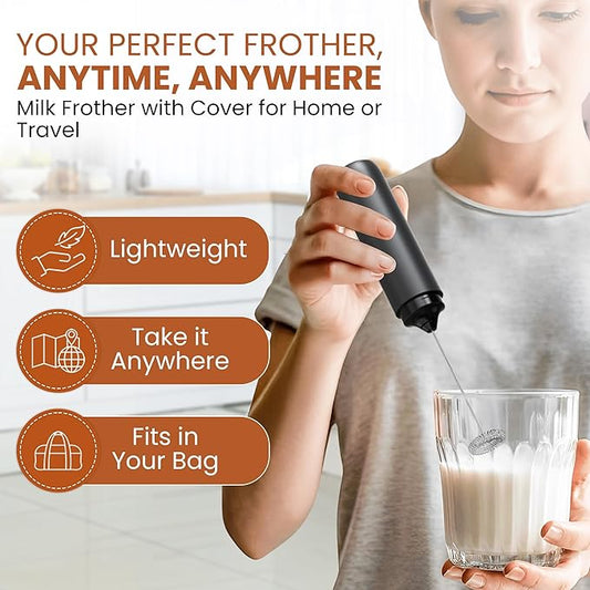 Portable Travel Frother with Case Mini - Rechargeable Handheld Milk Frother with Cover - Coffee Mixer Wand - Wisking Tool Electric Whisk - Coffee Stirrers Electric Whisker - Drink Mixer Handheld